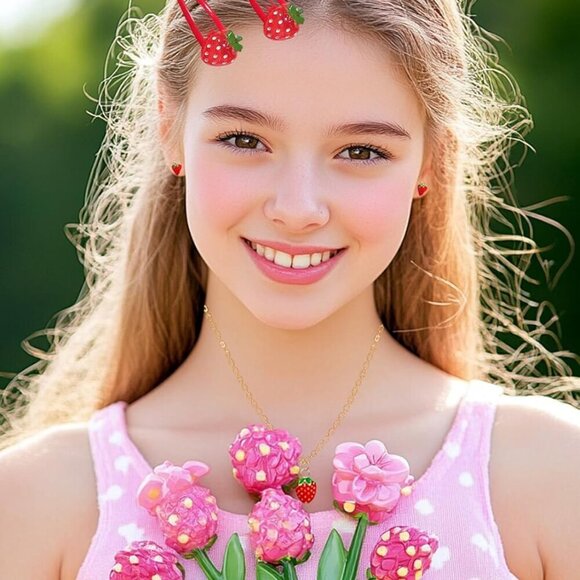 Strawberry Jewelry Set Womens Hair Clips Earrings Necklace Gift Accessories main image 7